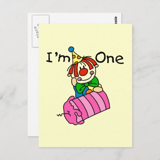 Clown met kaars 1e verjaardag Tshirts en geschenke Briefkaart (Voorkant / Achterkant)