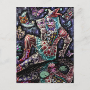 Clown met masker feestdagenkaart