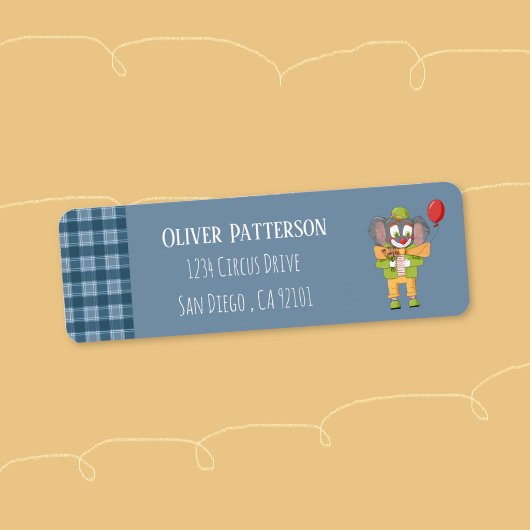 Clown Olifant Blauw retourlabel adres Etiket