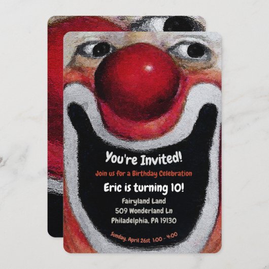 Clown Party Uitnodiging (Voorkant / Achterkant)