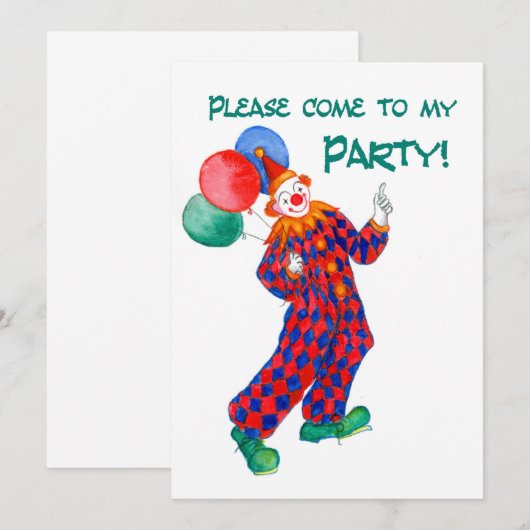 Clown Party Uitnodiging (Voorkant / Achterkant)