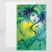 CLOWN PLAYVIOLIN IN GROENE GEEL BRIEFPAPIER (Voorkant / Achterkant)