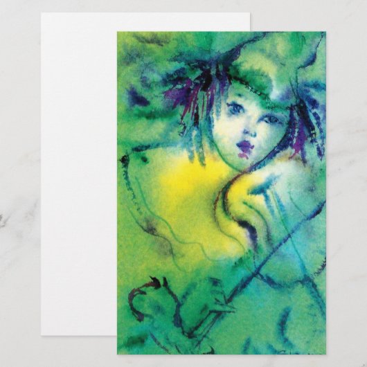 CLOWN PLAYVIOLIN IN GROENE GEEL BRIEFPAPIER (Voorkant / Achterkant)