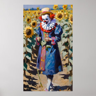 Clown plukken Zonnebloemen Poster