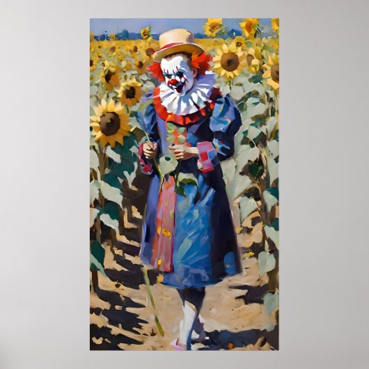 Clown plukken Zonnebloemen Poster (Voorkant)