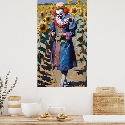 Clown plukken Zonnebloemen Poster (Keuken)