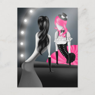 Clown Reflectie Roze Haar Ansichtkaart Briefkaart