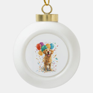 Clown Retriever � Circus Hond met Ballonnen Keramische Bal Ornament