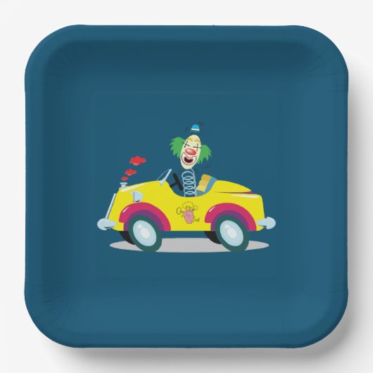 Clown rijden een auto papieren bordje (Voorkant)