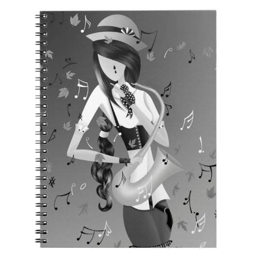 Clown Saxofonist grijs monochroom Notitieboek (Voorkant)