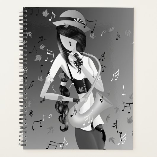 Clown Saxofonist Grijs Monochroom Planner (Voorkant)
