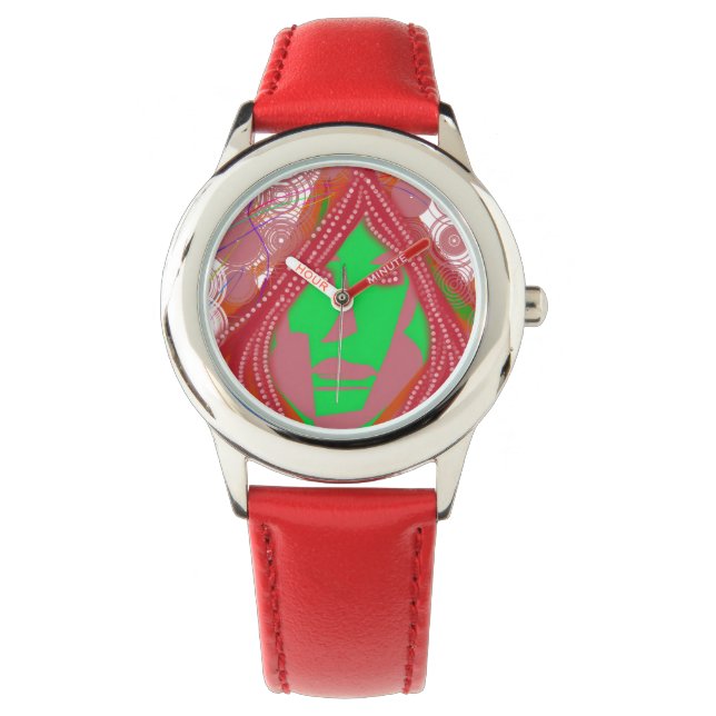 Clown Steampunk Stainless Steel Red Watch Horloge (Voorkant)