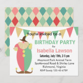 Clown Theme Girl's Verjaardagsfeestje Kaart (Voorkant / Achterkant)