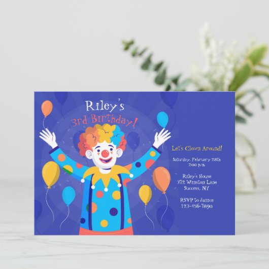 Clown Uitnodiging (Staand voorkant)