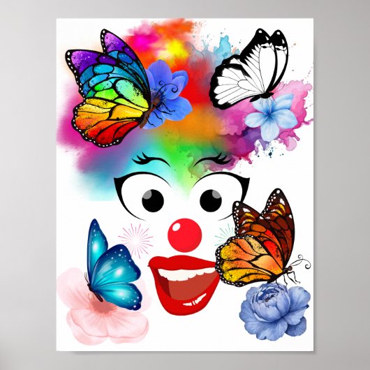 Clown, vlinders en pastelkleuren poster (Voorkant)
