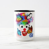 Clown, vlinders en pastelkleuren tweekleurige koffiemok (Center)