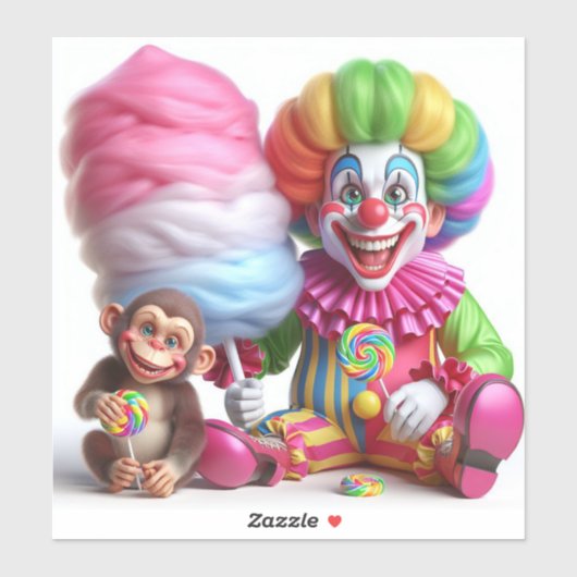 Clown with Cotton Snoep beroemd gemaakt door Natas Sticker (Vel)