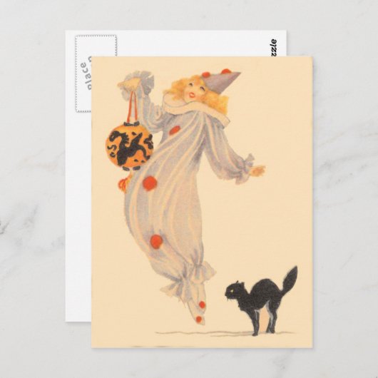 Clown Zwart Kat Kostuum Trick or treat Briefkaart (Voorkant / Achterkant)