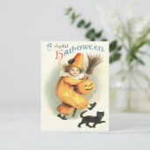 Clown Zwarte Kat Jack O Lantern Pompoen Briefkaart (Staand voorkant)