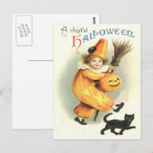 Clown Zwarte Kat Jack O Lantern Pompoen Briefkaart (Voorkant / Achterkant)