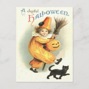 Clown Zwarte Kat Jack O Lantern Pompoen Briefkaart