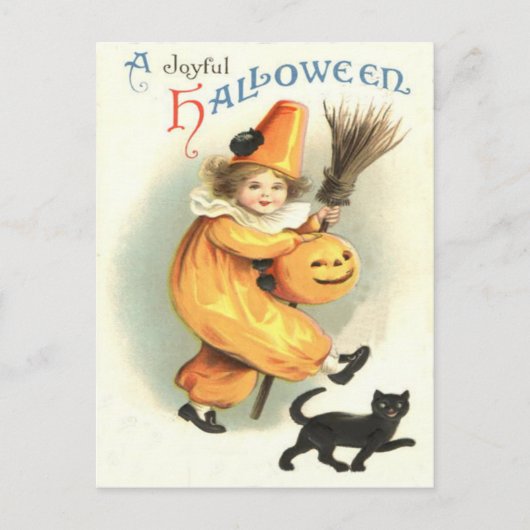 Clown Zwarte Kat Jack O Lantern Pompoen Briefkaart (Voorkant)