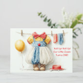 Clownette Couture 1e verjaardagsfeestje Kaart (Staand voorkant)