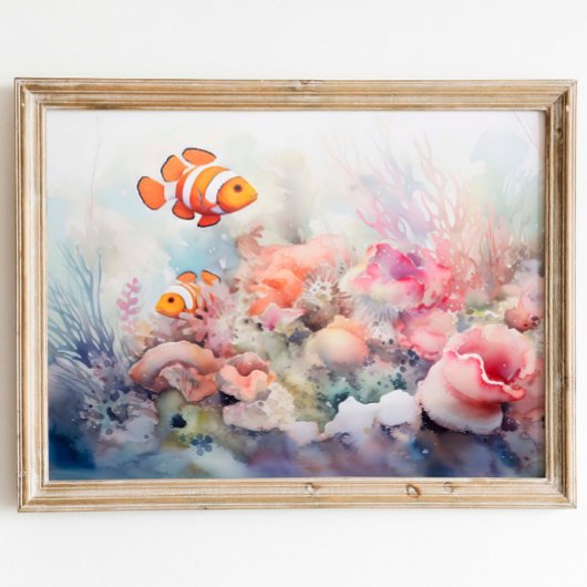 Clownfish Anemone Reef Waterverf Print