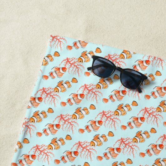 Clownfish Anemonefish Koraal waterverf Patroon Strandlaken (In situ)