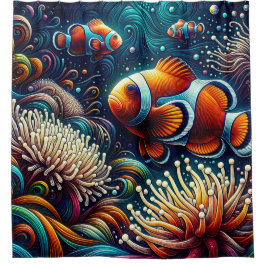 Clownfish Coral Reef Art Douchegordijn