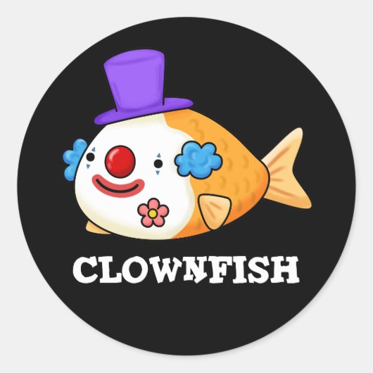 Clownfish Funny Animal Fish Pun Dark BG Ronde Sticker (Voorkant)