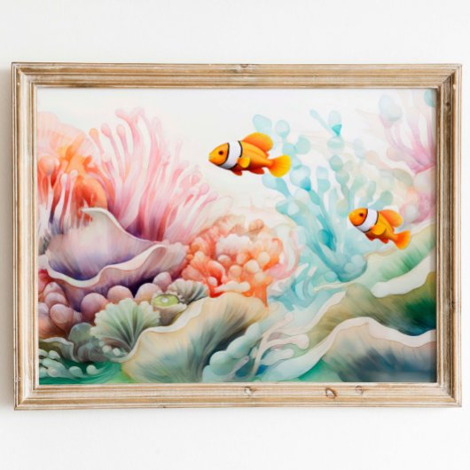 Clownfish Harmony: Waterverf Anemone Reef Print