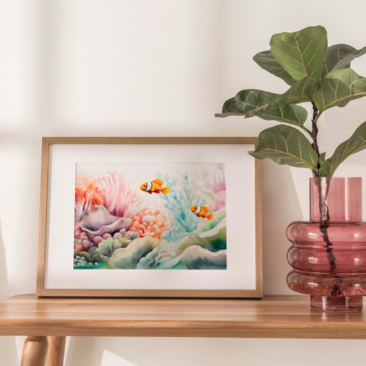 Clownfish Harmony: Waterverf Anemone Reef Print