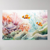 Clownfish Harmony: Waterverf Anemone Reef Print (Voorkant)