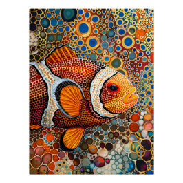 Clownfish in Aborigine Dot Art Style Perfect Poster