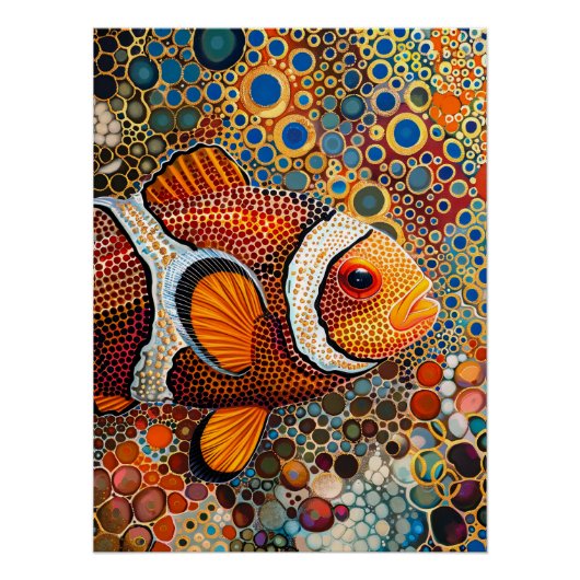Clownfish in Aborigine Dot Art Style Perfect Poster (Voorkant)