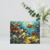 Clownfish in Swirling Coral Reef Painting Briefkaart (Staand voorkant)