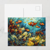 Clownfish in Swirling Coral Reef Painting Briefkaart (Voorkant / Achterkant)