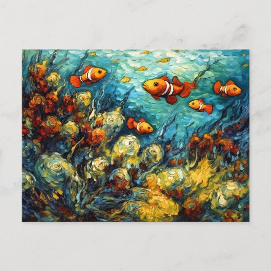 Clownfish in Swirling Coral Reef Painting Briefkaart (Voorkant)