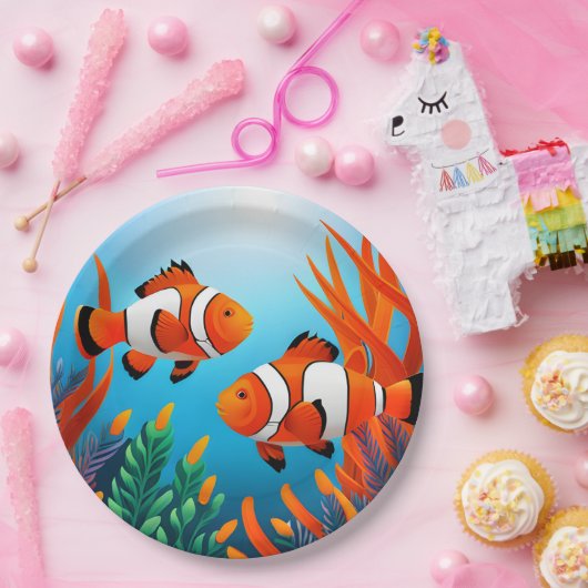 Clownfish in zeewier papieren bordje (Feest)