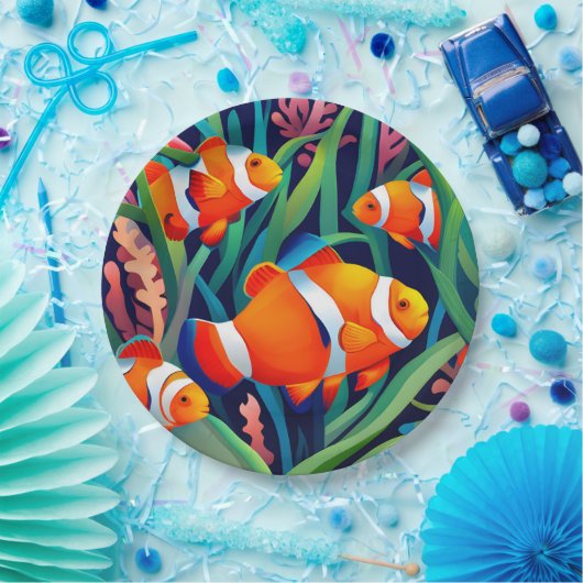 Clownfish in zeewier papieren bordje (Feest)