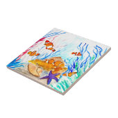 Clownfish Vis Waterverf Blauwe Nautische Oceaan Tegeltje (Zijkant)