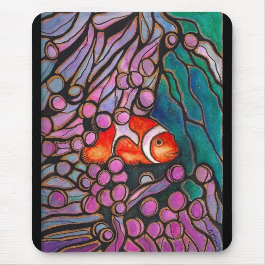 Clownfish Zee Anemone "Glas in lood" design! Muismat (Voorkant)