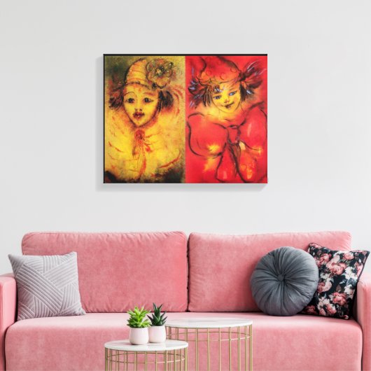 CLOWNS IN GEEL EN ROOD CANVAS AFDRUK (Insitu (Woonkamer))