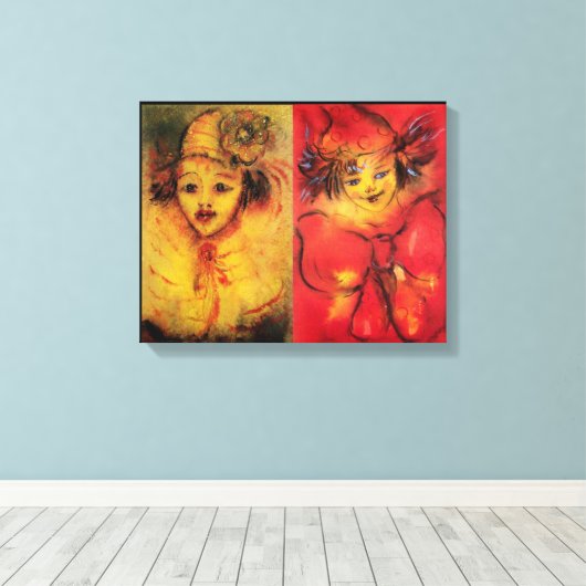 CLOWNS IN GEEL EN ROOD CANVAS AFDRUK (Insitu (Houten vloer))