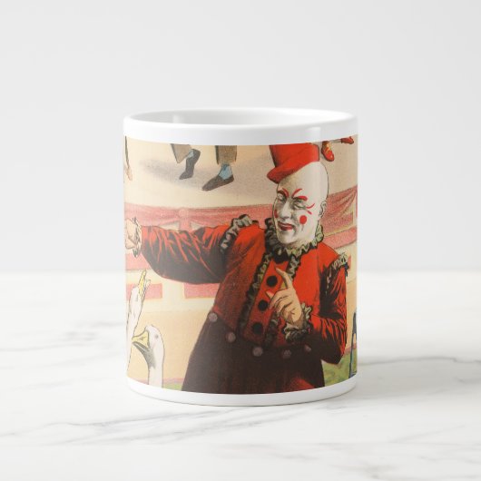 Clowns met optredende ganzen, hanen en ezels. grote koffiekop (Voorkant)