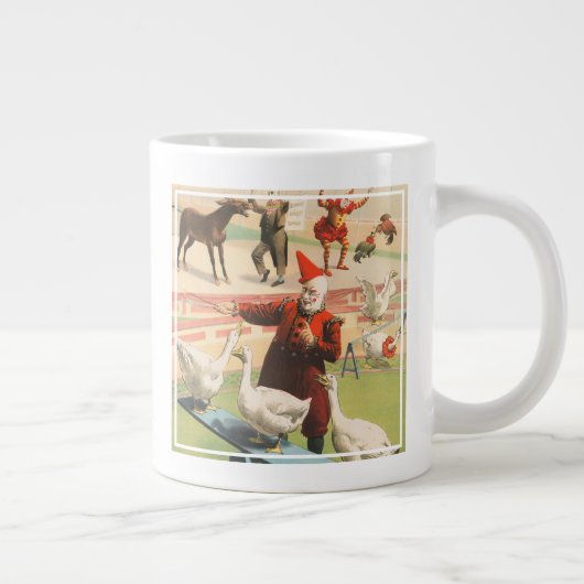 Clowns met optredende ganzen, hanen en ezels. grote koffiekop (Rechts)
