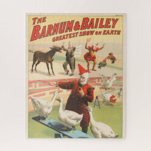 Clowns met optredende ganzen, hanen en ezels. legpuzzel