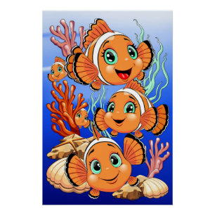 Clownvis Cartoon Grappig Familie Onderwater Perfect Poster