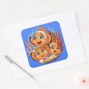 Clownvis Cartoon grappig Familie Onderwater Vierkante Sticker